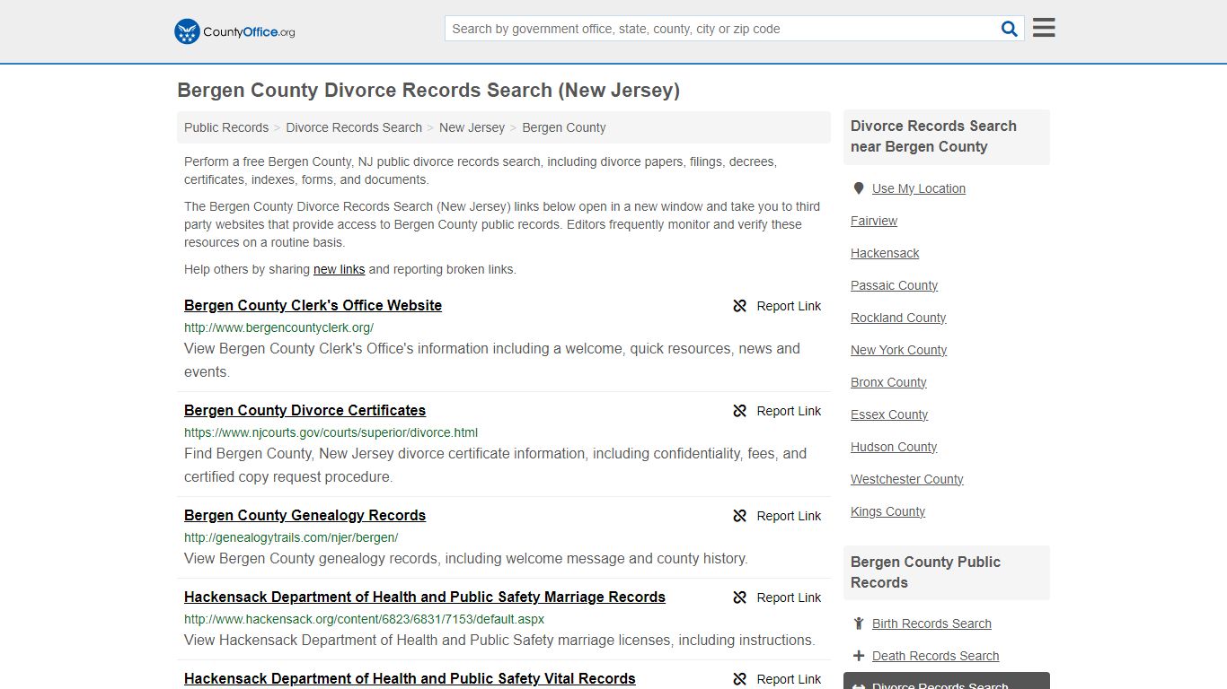Bergen County Divorce Records Search (New Jersey) - County Office